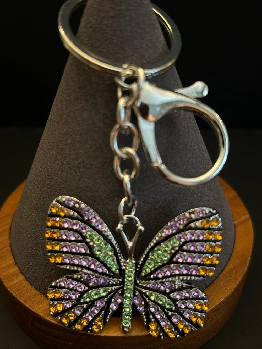 Rhinestone Butterfly Keychain - Multicolor Crystal Accent Gold or Silver-Tone
